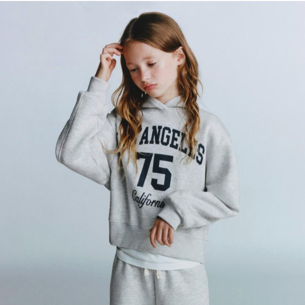 ZARA Cropped Los Angeles 75 California Hoodie Gray Youth 13–14 | Varsity Preppy